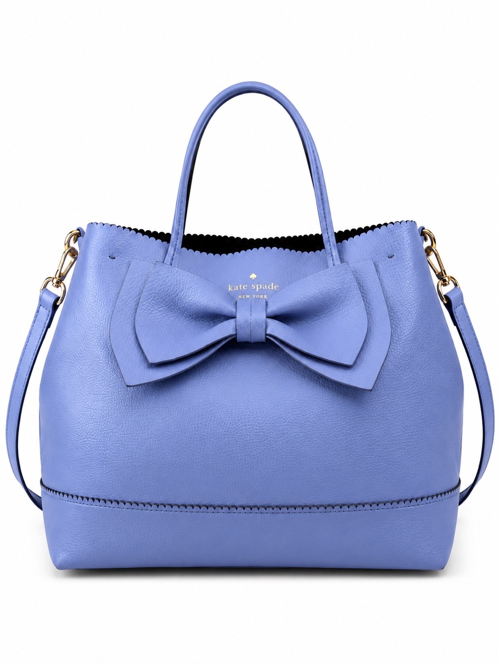 Kate Spade New York Bow Tote Satchel Periwinkle Blue Pebbled Leather